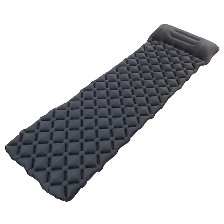 GM-AM01 Outdoor Camping Inflatable Mattress Air Mat Sleeping Cushion Bed with Integrated Pillow - Grey