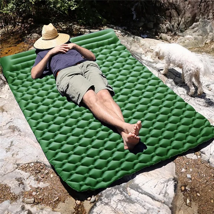 GM-DAM01 Double Person Rhombus Air Mat Outdoor Camping Sleeping Cushion Inflatable Mattress with Pillow - Dark Blue