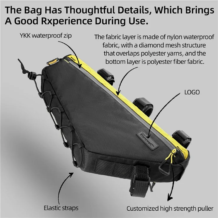 RHINOWALK BHD0018 2.9L Bicycle Front Frame Nylon Triangle Bag Bike Cycling Storage Bag, 36x6x17cm - White