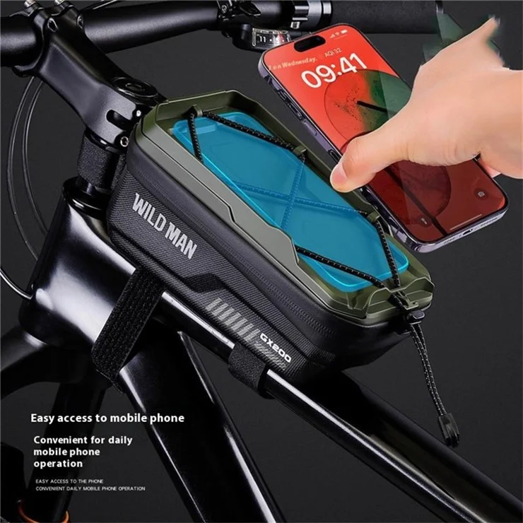 WILD MAN GX200 Mountain Bike 1L Front Frame Bag Hard Shell EVA Bicycle Top Tube Phone Pouch - Army Green