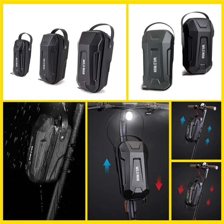 WILD MAN GD99X MAX 4.5L Electric Scooter EVA Hard Shell Quick Release Handlebar Bag for Folding E-Bike, Size L - Black