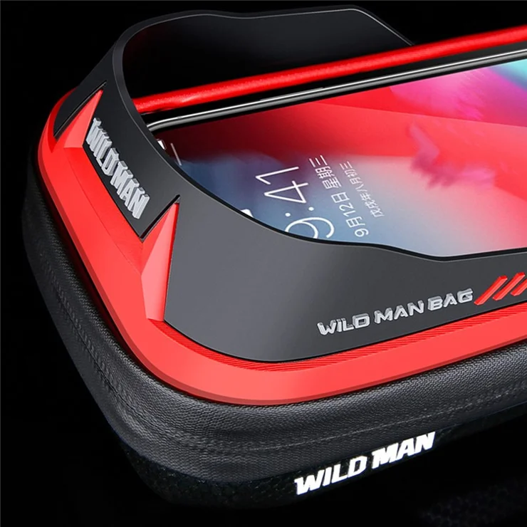 WILD MAN ES16 Hard EVA+PU Bike Handlebar Stem Storage Bag 0.5L Bicycle Cycling Pouch with TPU Screentouch Film - Red