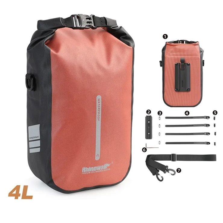 RHINOWALK RK404 4L Waterproof Nylon Polyester Bicycle Quick-Release Hanging Bag Cycling Bike Front Fork Bag - Orange