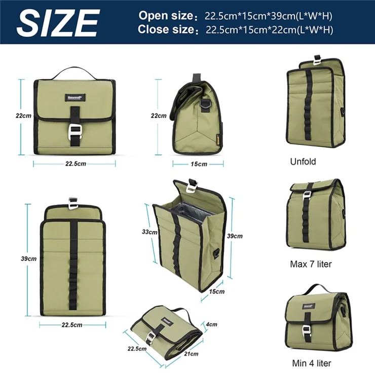 RHINOWALK RK9107 Bike Front Bag Foldable Expandable Insulation Bicycle Storage Bag with Shoulder Strap - Green