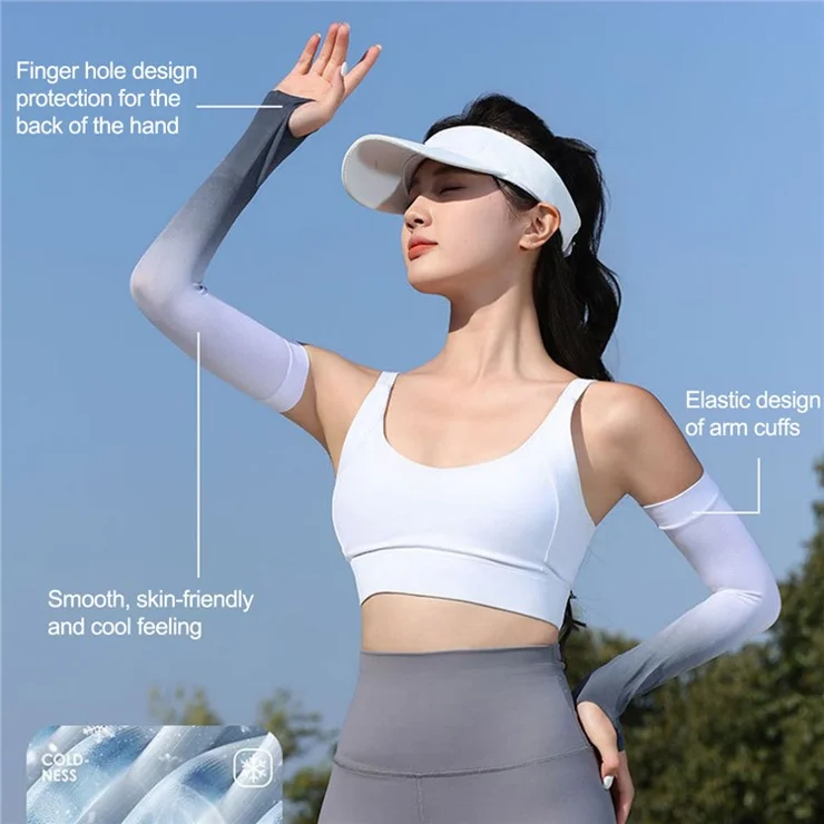 1 Pair Bi-Color Anti-UV Arm Sleeves Outdoor Sports Compression Arm Covers Protectors - White / Blue