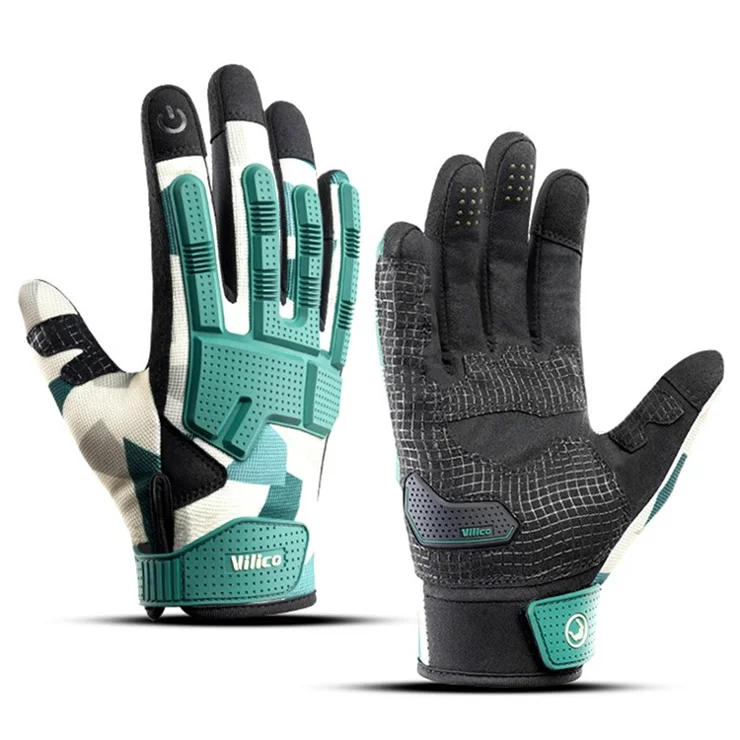 VILICO A0089 1 Pair Full Finger Bike Gloves Touch Screen Shock-Absorbed Padded Hand Gloves - Green / L