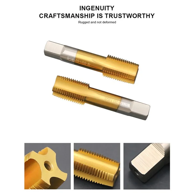 RIDERACE Crank Thread Tap Universal HSS Portable Bicycle Crank Repair Tool - Gold / Right Tooth