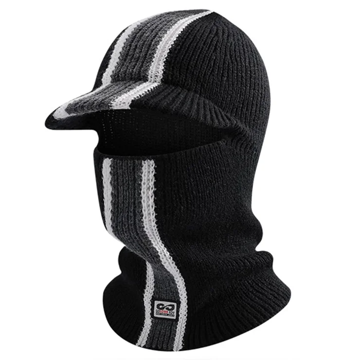 GOLOVEJOY DMZ112 Winter Beanie Hat with Brim for Skiing Cycling Face Mask Neck Warmer Knitted Headwear - Black+Grey