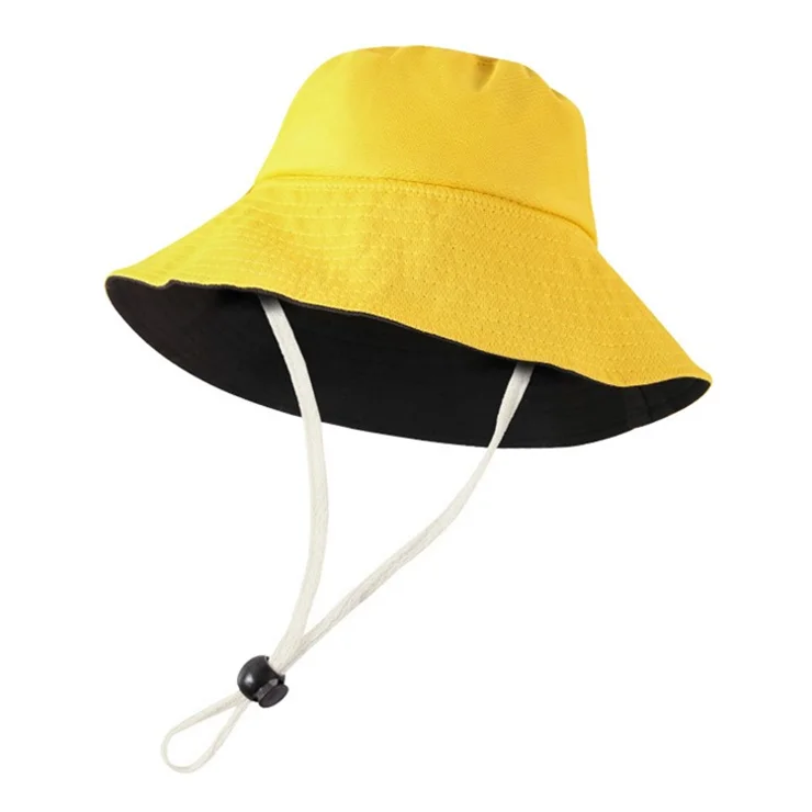 Outdoor Foldable Sun Hat Breathable Mesh Wide Brim Fisherman Cap with Wind Rope for Fishing Travel - Bright Yellow+Black