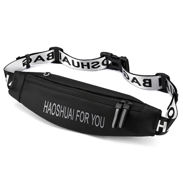 HAOSHUAI 1100-18 Sports Waist Pack Daypack Nylon Cloth Crossbody Sling Bag - Black