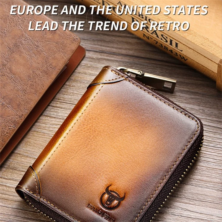 BULLCAPTAIN 475 Full Grain Cow Leather Card Bag Wallet RFID Blocking Cash Money Storage Pouch for Men, Women - Green