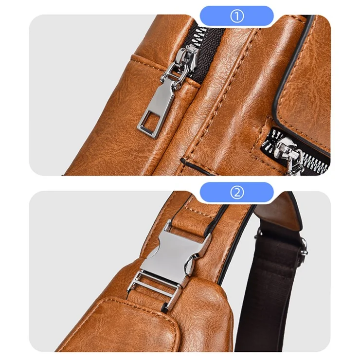 WEIXIER X327 PU Leather Chest Pack for iPad 7.9-inch Vintage Men Crossbody Bag - Black