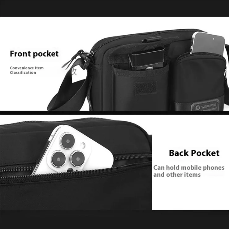WEPOWER 1862 Men Stylish Casual Messenger Bag Nylon Single Shoulder Crossbody Bag - Black