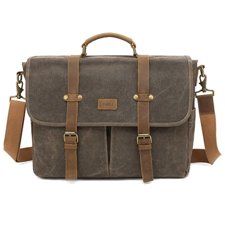 COOLBELL CB-5115 Vintage Waxy Canvas Messenger Bag Waterproof Business Briefcase with Magnetic Flap - Brown