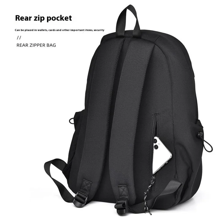 Large Polyester Student Book Bag Travel Backpack Casual Daypack Dual Shoulders Bag - Beige
