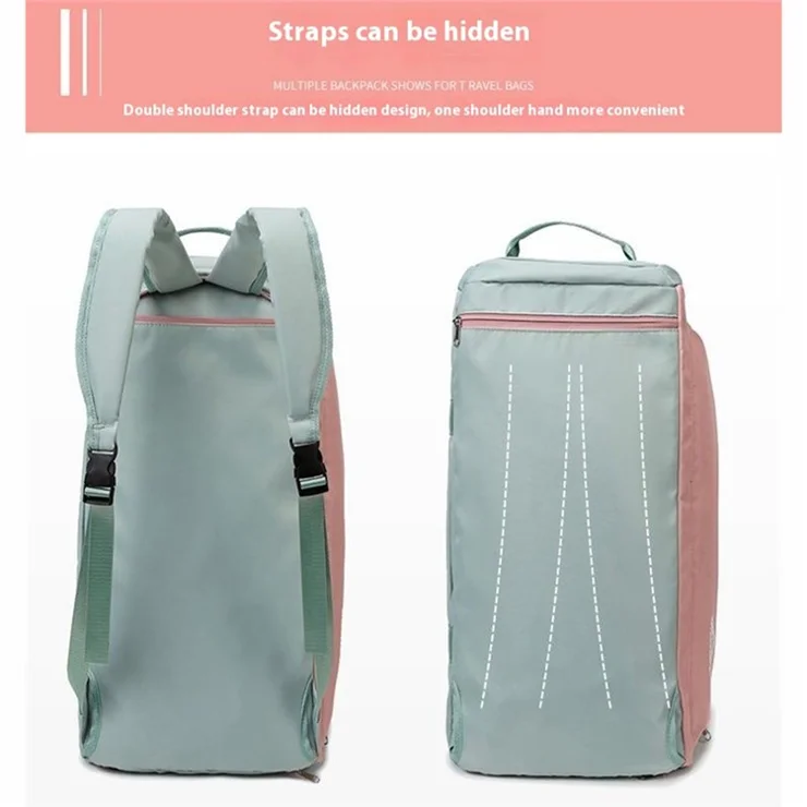 BED-958 Large Capacity Oxford Cloth Fitness Backpack Tote Crossbody Bag Travel Luggage Bag - Blue+Pink
