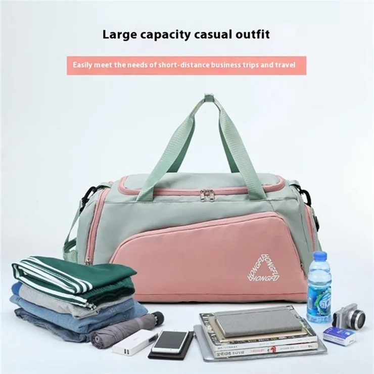 BED-958 Large Capacity Oxford Cloth Fitness Backpack Tote Crossbody Bag Travel Luggage Bag - Blue+Pink