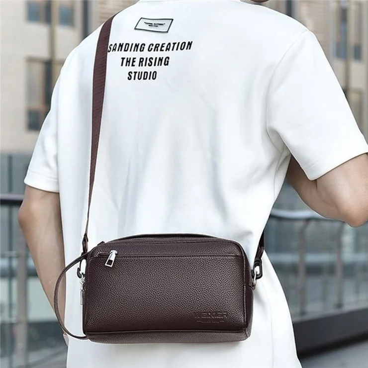 WEIXIER D502 Business Men Crossbody Bag with Handle PU Leather Small Square Bag - Litchi Texture+Brown