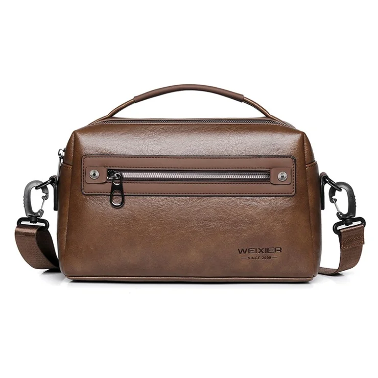 WEIXIER D402 Retro Casual Men Anti-Splash PU Handbag Single Shoulder Crossbody Bag, Standard Version - Brown