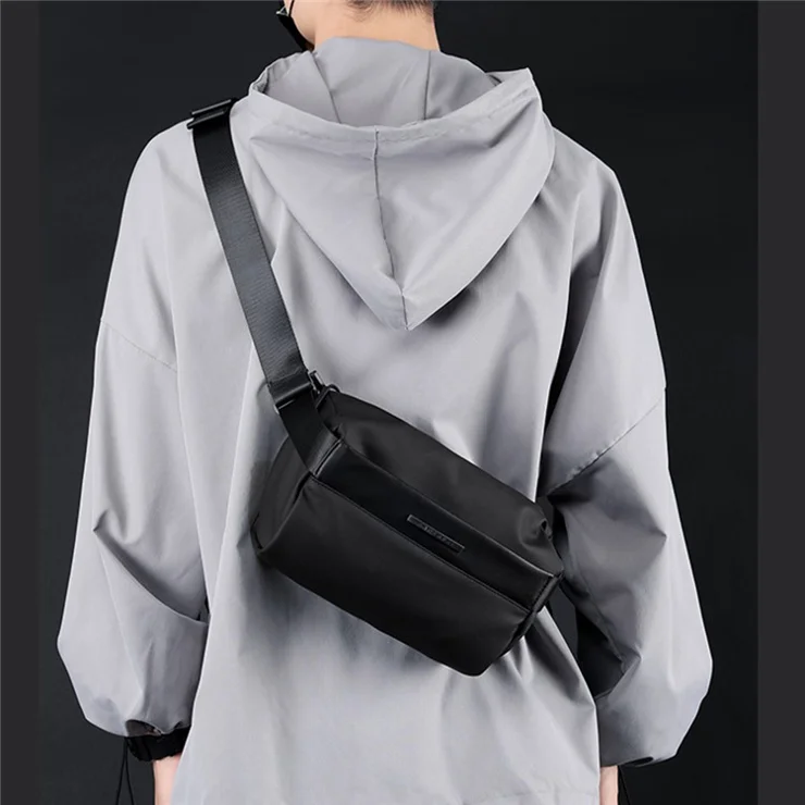 HAOSHUAI 1239 Casual Men Crossbody Bag Water Resistant Nylon Chest Pack Single Shoulder Bag - Black