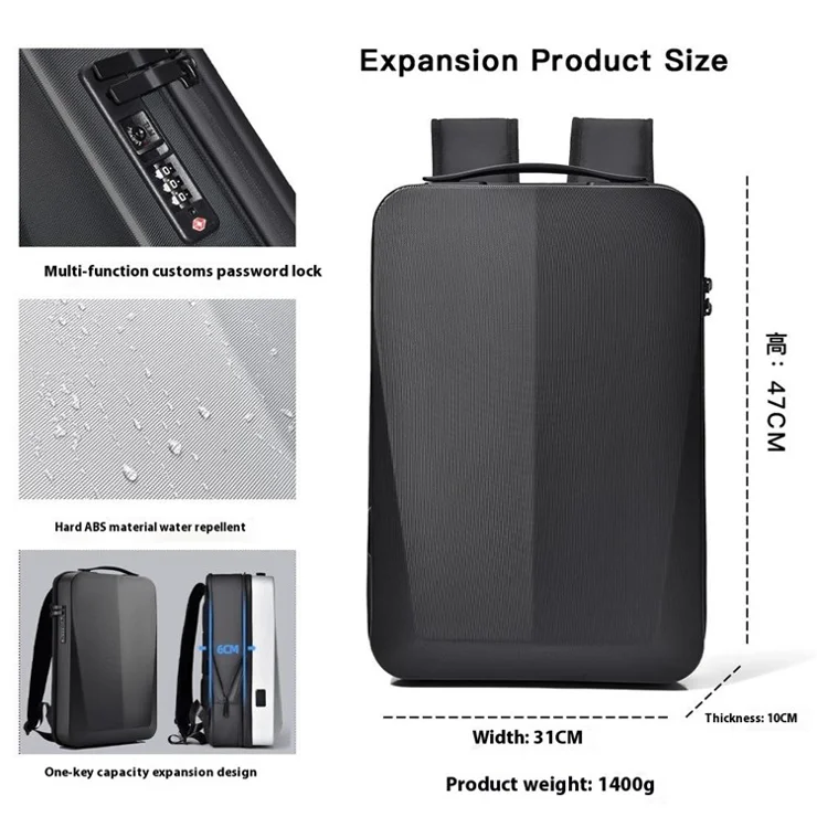 20L Waterproof Men Business Backpack Anti Theft Travel Laptop Bag with USB Charging Port - Black