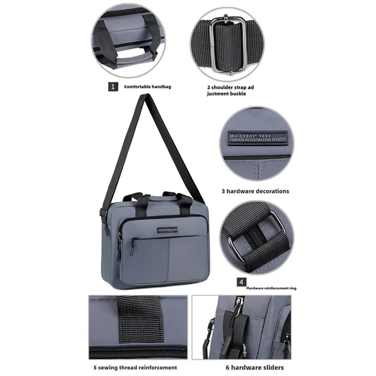 Men's Business Briefcase Casual Shoulder Bag Large Capacity Laptop Bag for Office / Travel - Grey