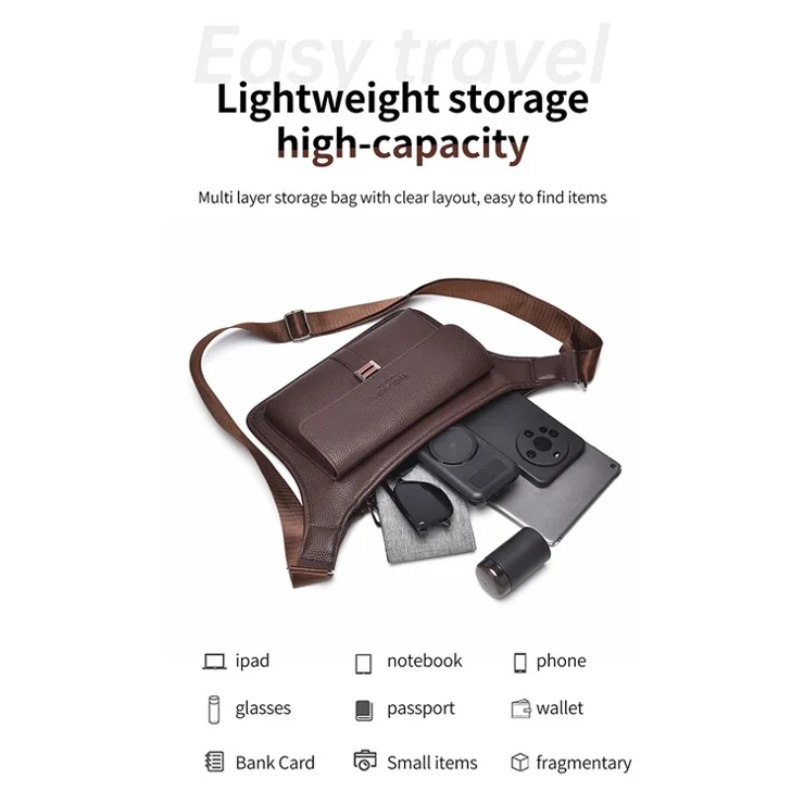 WEIXIER D816 Men Retro Chest Crossbody Bag PU Leather Sports Water Resistant Small Messenger Bag - Black