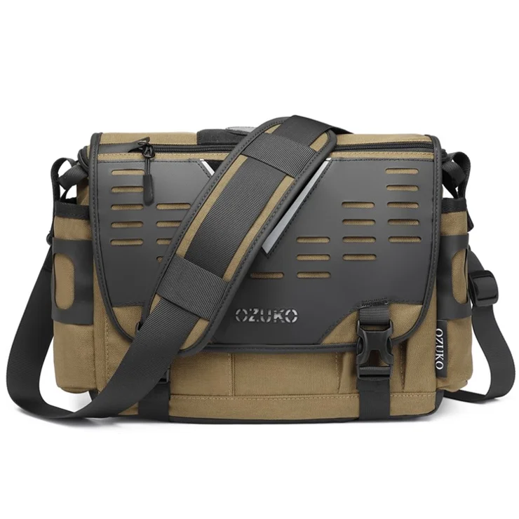 OZUKO 9483 Men's Messenger Bag Crossbody Bag Fashionable Travel Bag Water-Resistant Travel Kit - Khaki