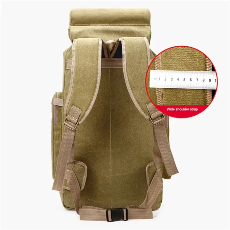 80L Multifunction Canvas Backpack Drawstring Bag Outdoor Hiking Trekking Rucksack - Black