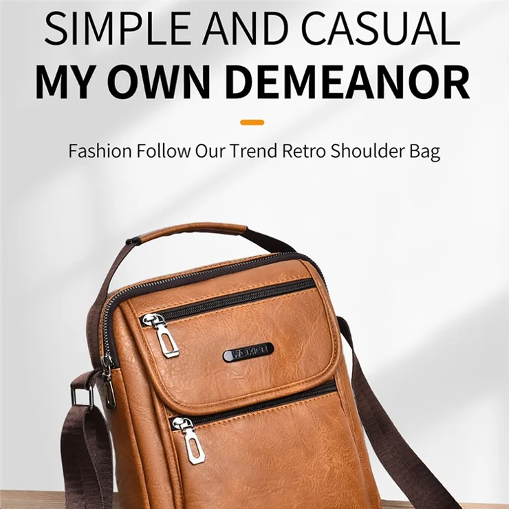 WEIXIER D273 Business Retro Men Messenger Bag PU Leather Anti-splash Single Shoulder Crossbody Bag - Dark Brown