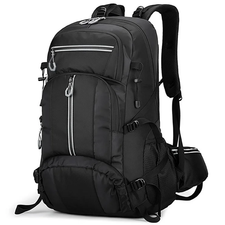 2206 Nylon Backpack Large Capacity 36-55L Shoulders Bag for Outdoor Mountaineering, Camping - Black