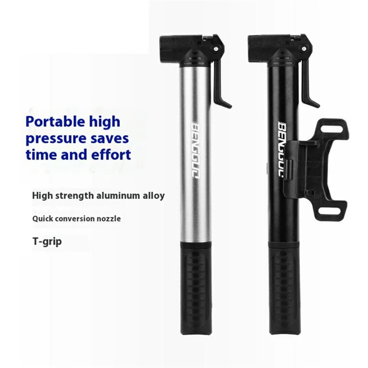 BENGGUO BG-1618 Portable Bike Pump Aluminum Alloy High Pressure Presta Schrader Valve Inflator - Titanium