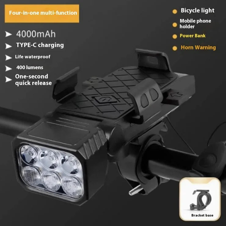 Bike Light 4-in-1 Front Headlight Phone Holder with Horn Cycling