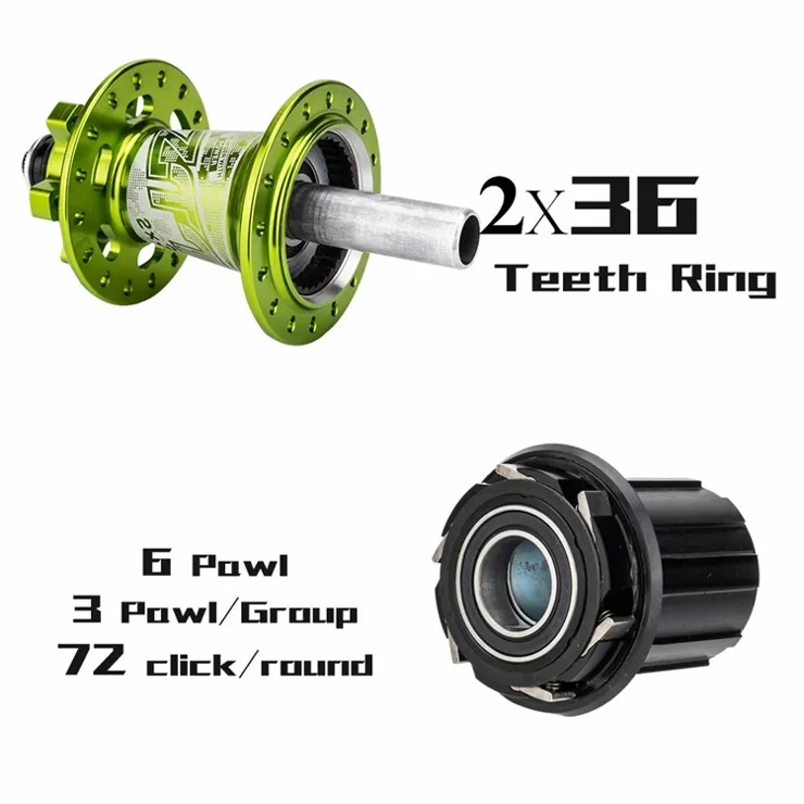 ZTTO DR290 1 Pair MTB Bicycle 8-13 Speed Disc Brake Hub 32 Holes 6 Pawls Thru Axle Bike Disc Brake Hub - Green XD