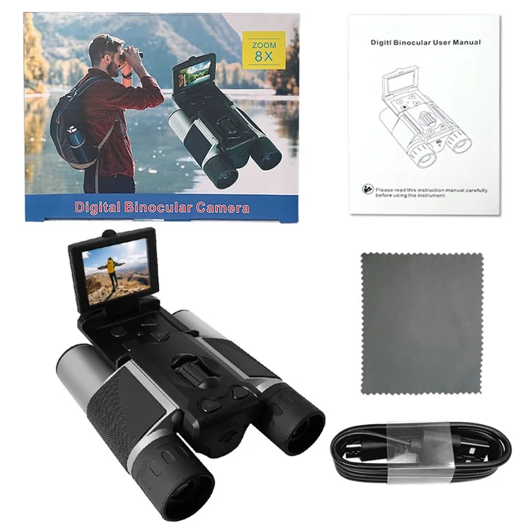 DT10 2.0" IPS LCD Screen Display Binoculars 10X HD Video Photo Recorder Binoculars for Bird Watching - Black