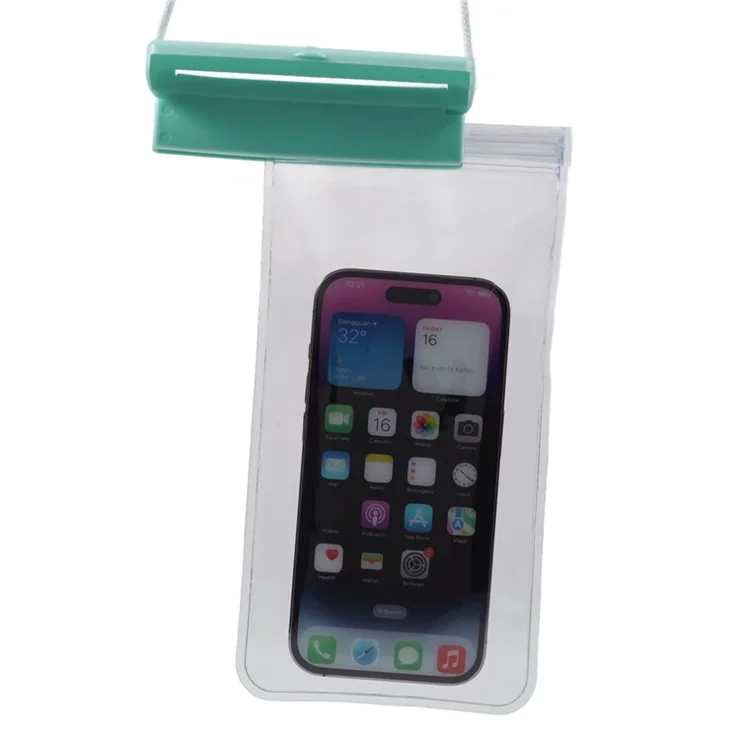 Sliding Closure PVC+ABS Water Resistant Phone Pouch for Under 7.2-inches Mobile Phone Dry Bag with Strap Support Touch Control - Green