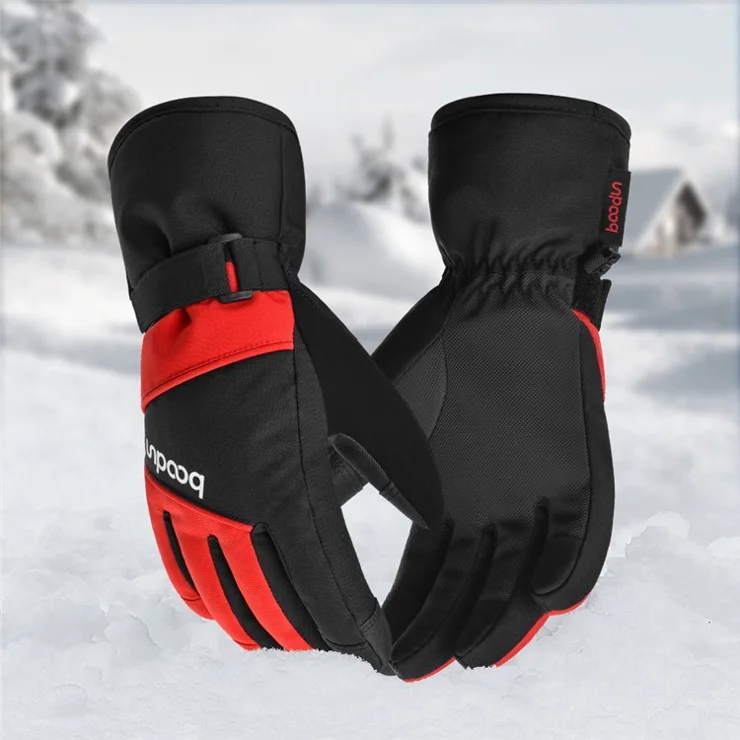BOODUN 1383 1 Pair Outdoor Sports Kids Gloves Full Finger Anti-slip Mittens for Skiing Cycling - Black Red L / XL