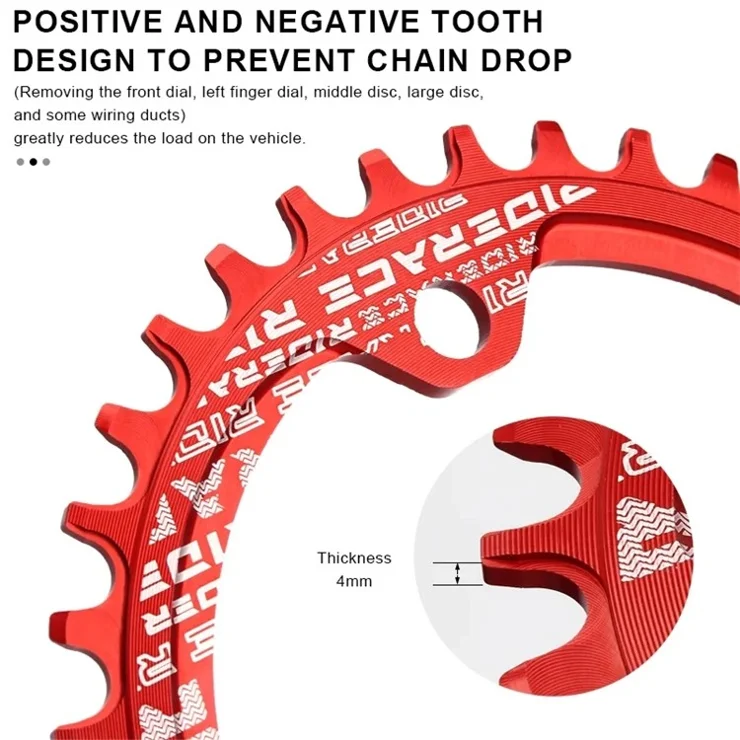 RIDERACE RR9494 38T 104BCD Round Narrow Wide Teeth Bicycle Crank Chainring Mountain Bike Crankset - Red