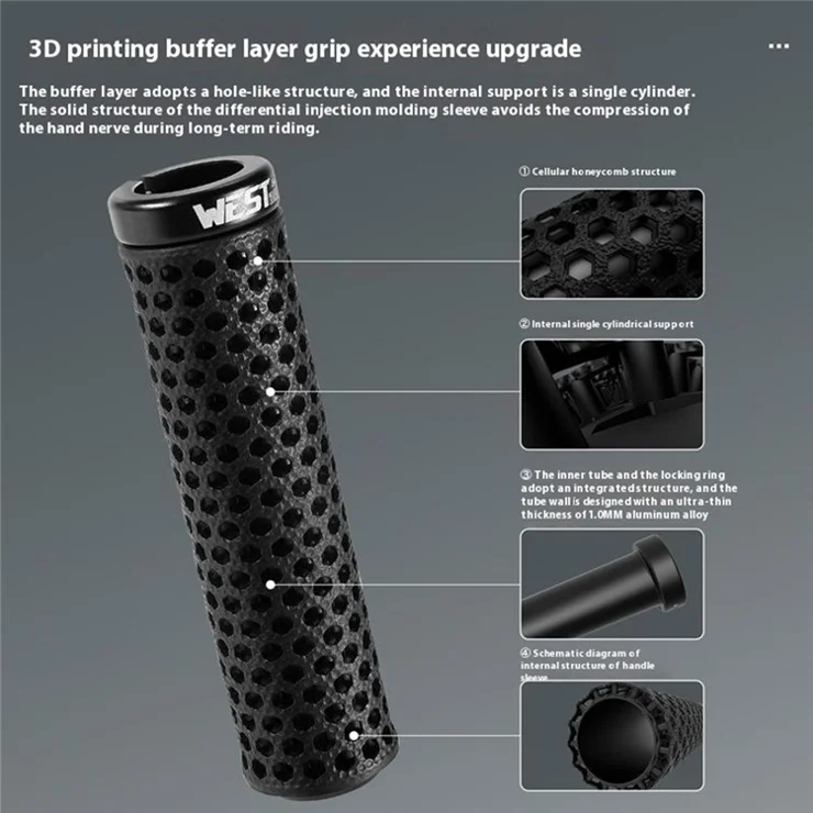 WEST BIKING YP0804081 3D Printed Bicycle Handlebar Grips Anti Slip Shock Absorbing Mountain Bike Handle Bar - Black+Orange