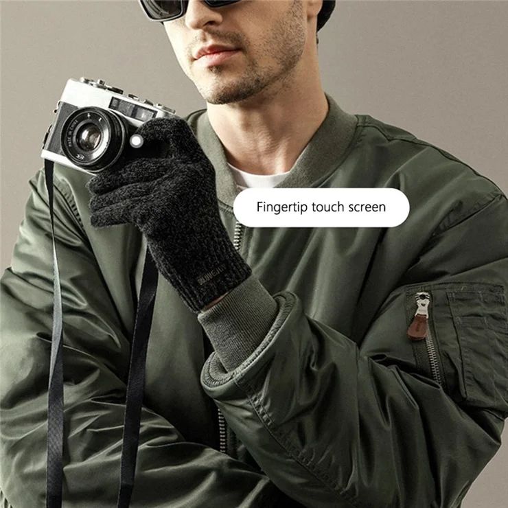 GOLOVEJOY DZ153 1 Pair Winter Outdoor Cycling Warm Wool Gloves Unisex Touch Screen Full Finger Knitted Gloves - Black XL