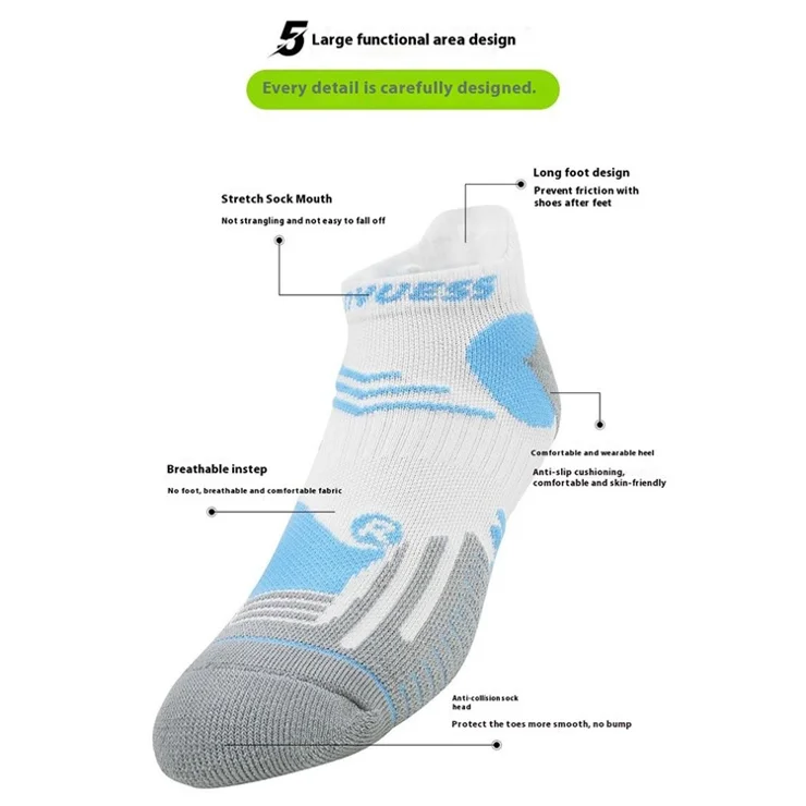 RONYUESS Shock Absorption Running Socks Breathable Cycling Ankle Socks Size M ( for Shoe Size 34 - 38 ) - Style A / Black+Rose