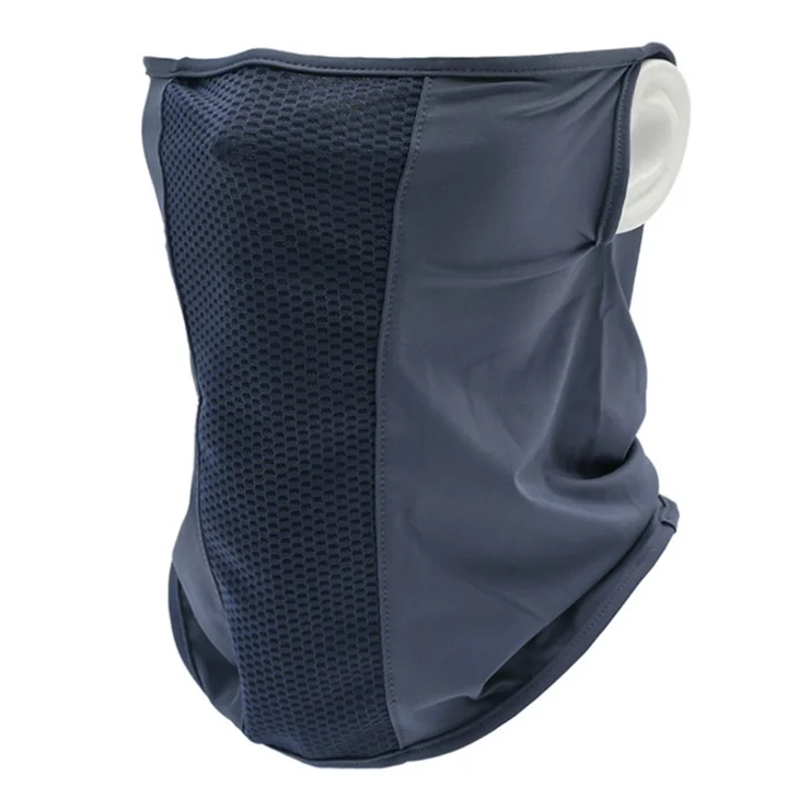 Summer Outdoor Fishing Face Mask Ear Hanging Neck Gaiter Breathable Mesh Cycling Sports Face Shield - Blue