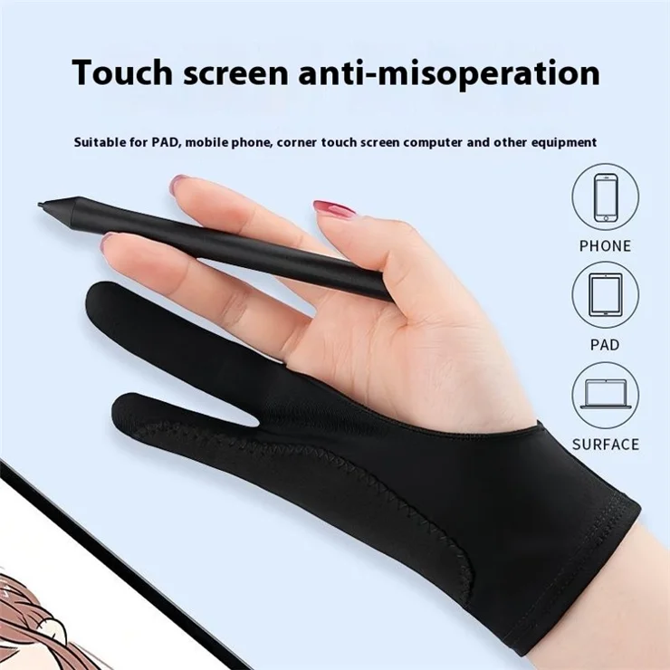 SCHHST 1Pc Anti-Smudge Drawing Glove Artists Thick Spandex Tablet Stylus Two Finger Breathable Sweat Resistant Glove - Black / M