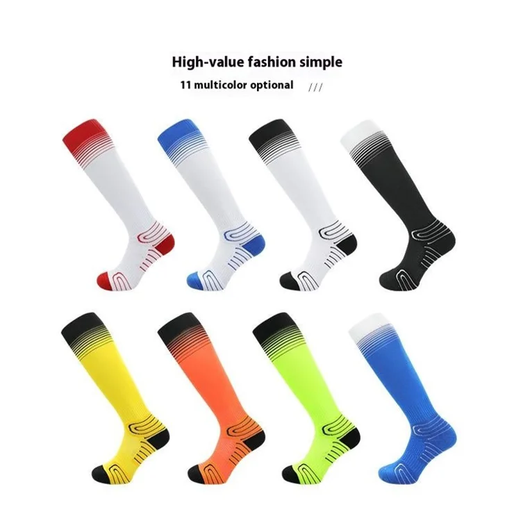 PORFIN 1 Pair M Size 34 - 38 Professional Football Socks Breathable High Tube Thickened Training Socks - Blue + White