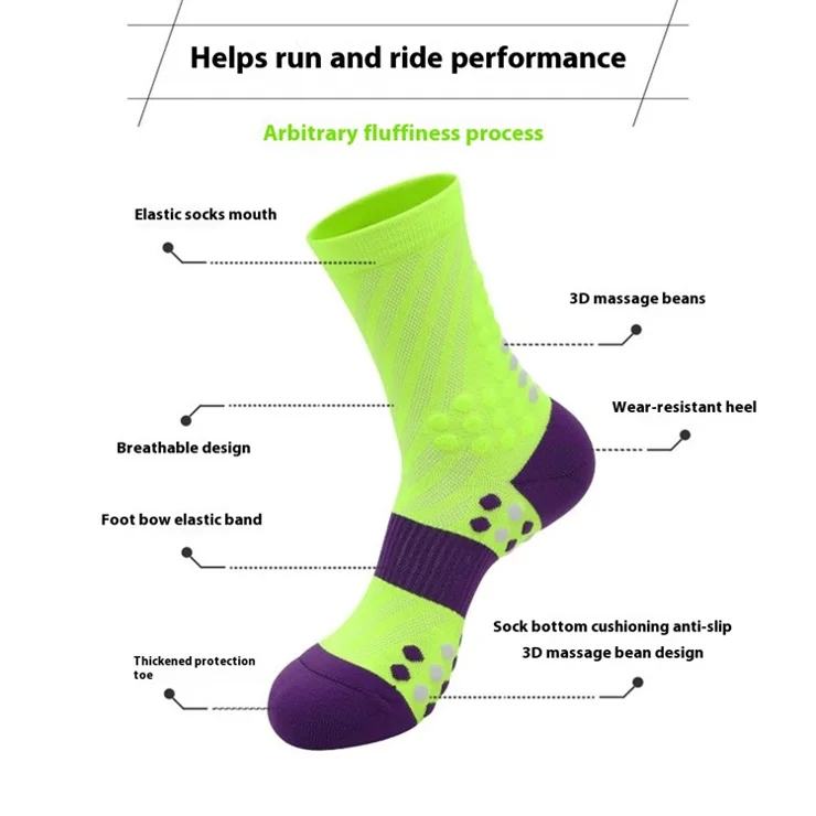 PORFIN Professional Sports Socks Sweat Wicking Mid Calf Socks for Running / Fitness / Basketball, Size L - Lake Blue