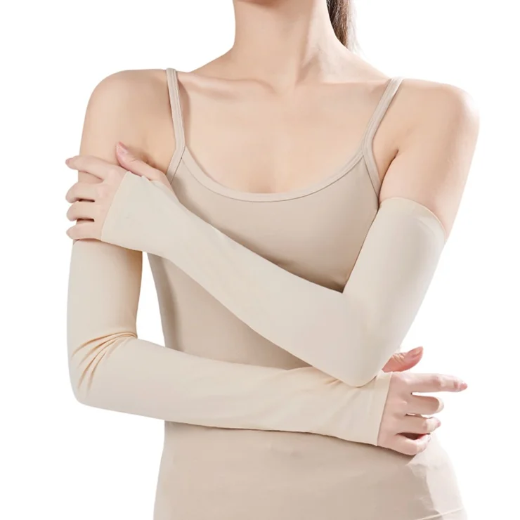 DH-013 1 Pair Summer Outdoor Ice Silk Sun Protection Arm Sleeves UV Shield Breathable Sports Cooling Sleeves - Beige