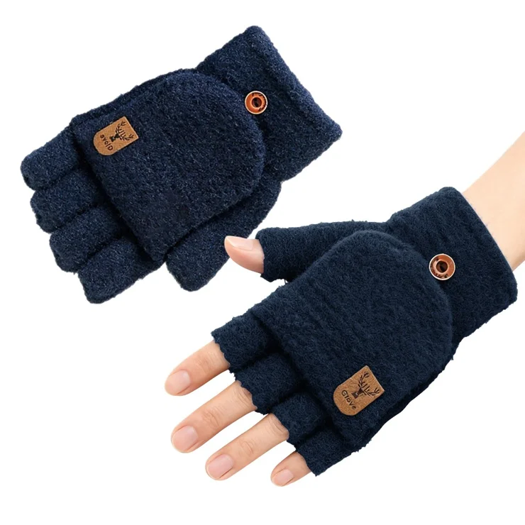Y0063 Pair Winter Convertible Fingerless Gloves for Men Solid