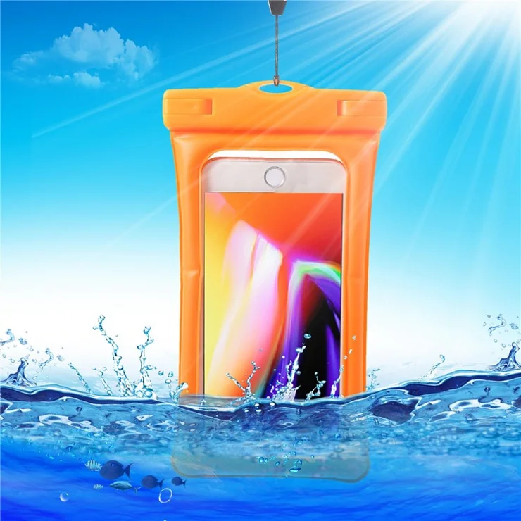Universal IPX8 Waterproof Phone Pouch Water Resistant Phone Lanyard Case Compatible with 6-inch Mobile Phone Dry Bag for Swimming Camping Surfing (No Fingerprint Enter) - Orange