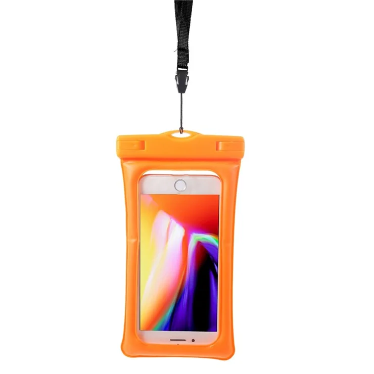 Universal IPX8 Waterproof Phone Pouch Water Resistant Phone Lanyard Case Compatible with 6-inch Mobile Phone Dry Bag for Swimming Camping Surfing (No Fingerprint Enter) - Orange