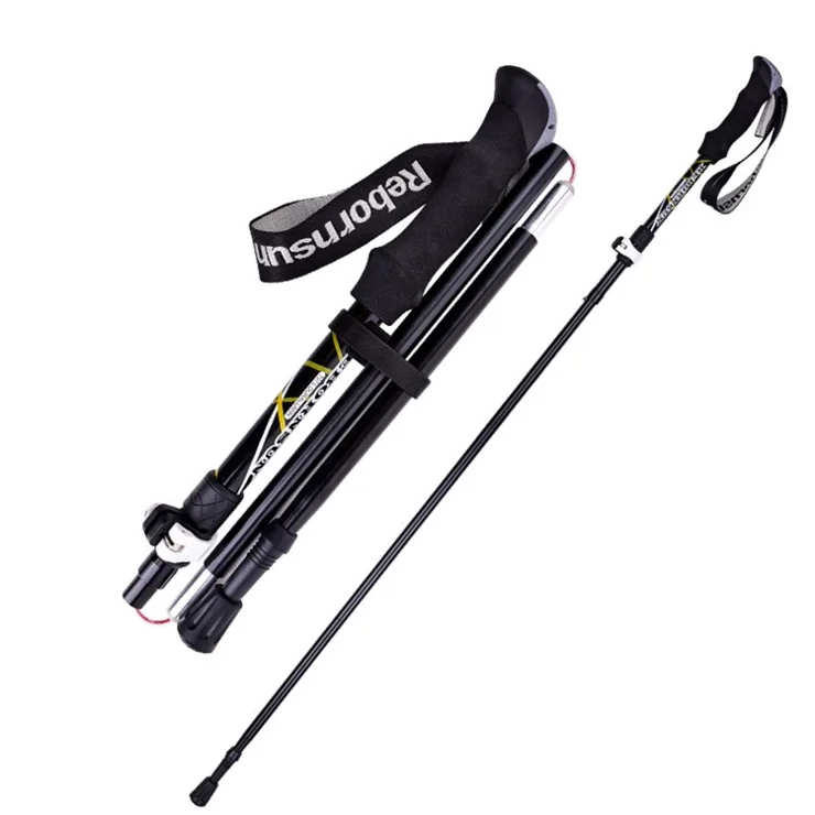 REBORNSUN RBZD0304 Folding Aluminum Alloy Trekking Pole 5-Section Ultra-Light Hiking Stick Adjustable Outdoor Ultra-Short Hiking Pole with External Safe Lock - Black